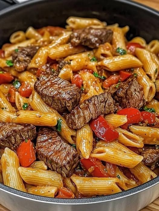 Pasta with Sautéed Beef and Peppers 25 6b3326a5fb1ba0b7e24045a6404d4dad
